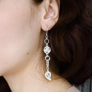 Metallic long Drop Earrings, Dream catcher style